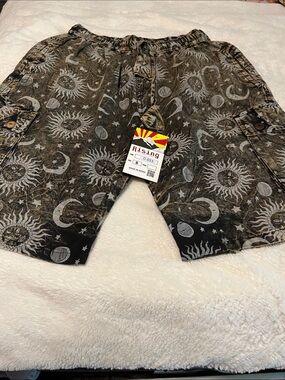 Rising International Black and Gray Sun & Moon Print Cargo Shorts